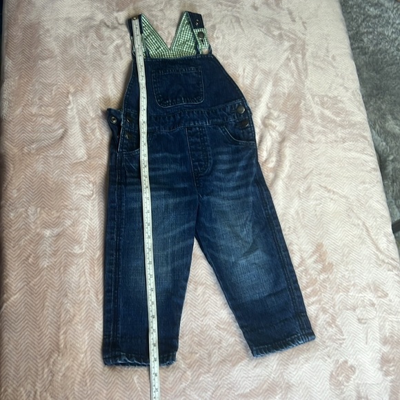Adorable Wrangler Dark Blue Denim Overalls Baby 24 months Green Checked interior - Picture 7 of 9